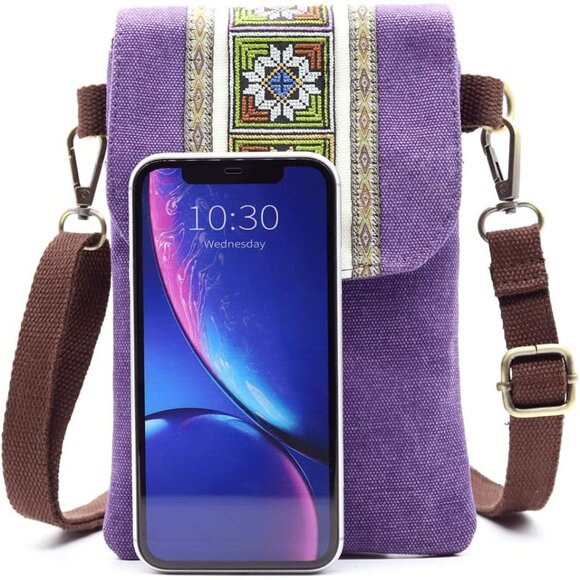 Women's Purple Vintage Embroidered Cute Mini Cross Body Bag Small Handbags - Picture 3 of 6